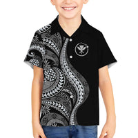 Hawaii Pineapple Gray Scale Tribal Pattern Family Matching Off The Shoulder Long Sleeve Dress and Hawaiian Shirt LT01 Son's Shirt Black - Polynesian Pride