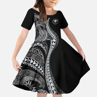 Hawaii Pineapple Gray Scale Tribal Pattern Family Matching Off Shoulder Maxi Dress and Hawaiian Shirt - Polynesian Pride