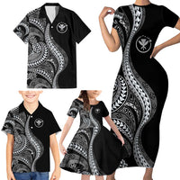 Hawaii Pineapple Gray Scale Tribal Pattern Family Matching Short Sleeve Bodycon Dress and Hawaiian Shirt LT01 - Polynesian Pride
