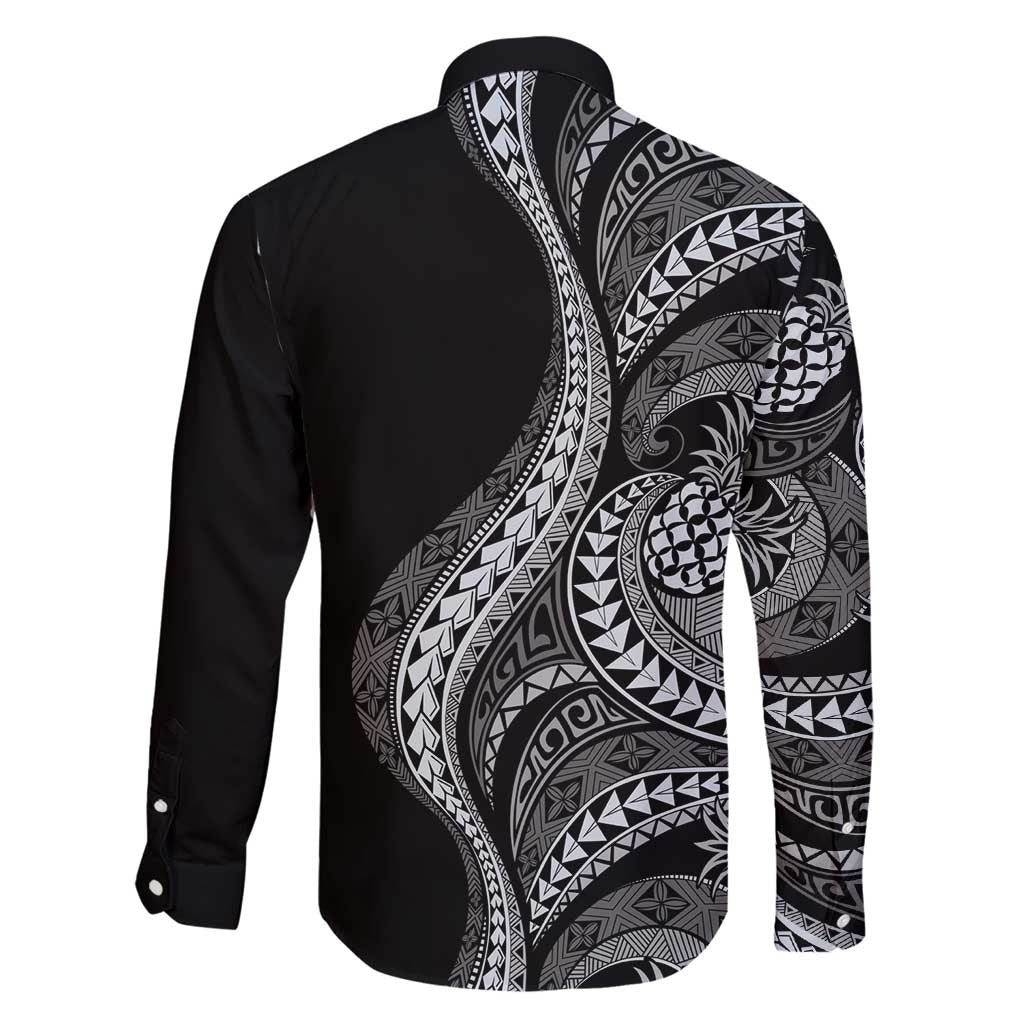 Hawaii Pineapple Gray Scale Tribal Pattern Family Matching Short Sleeve Bodycon Dress and Hawaiian Shirt LT01 - Polynesian Pride
