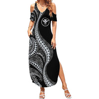 Hawaii Pineapple Gray Scale Tribal Pattern Family Matching Summer Maxi Dress and Hawaiian Shirt - Polynesian Pride