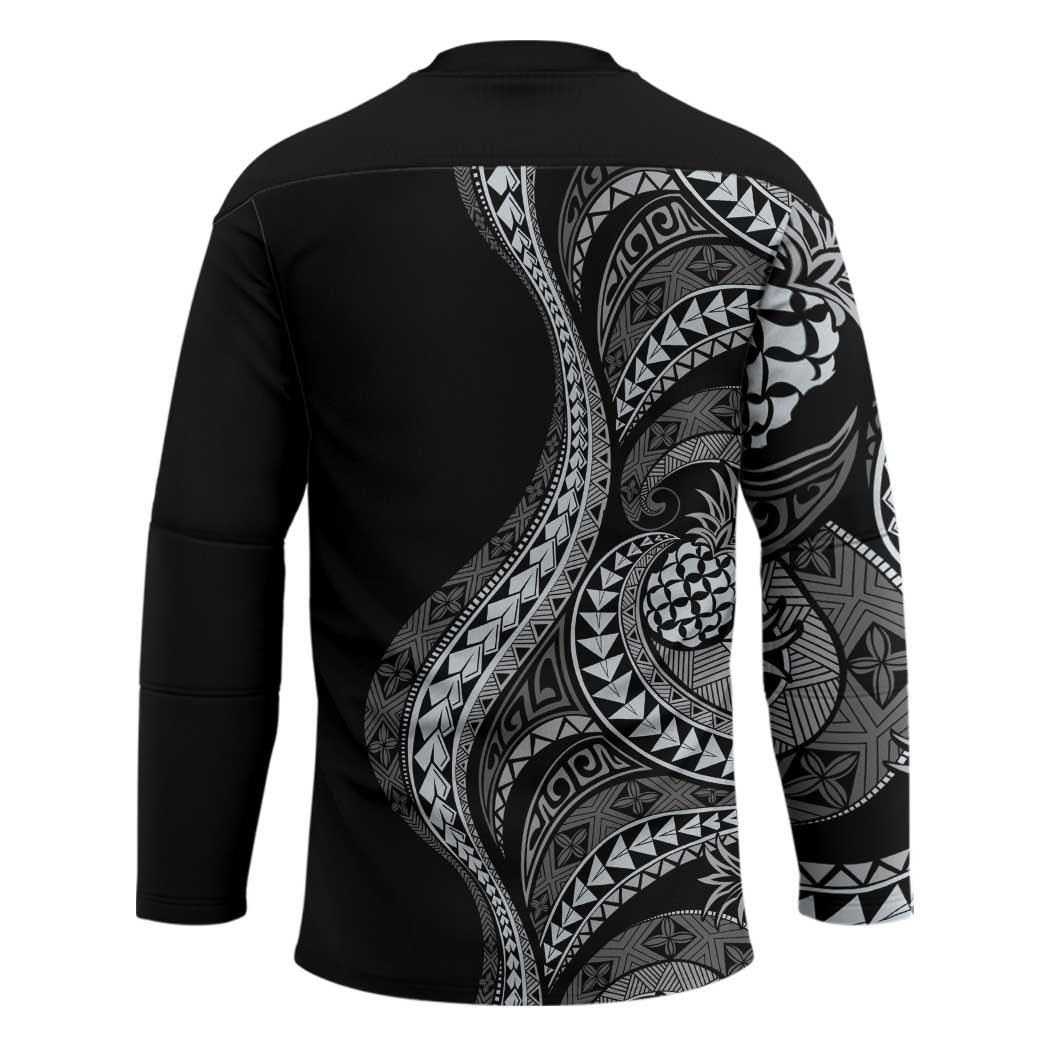 Hawaii Pineapple Gray Scale Tribal Pattern Hockey Jersey - Polynesian Pride
