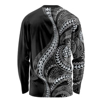 Hawaii Pineapple Gray Scale Tribal Pattern Long Sleeve Shirt - Polynesian Pride