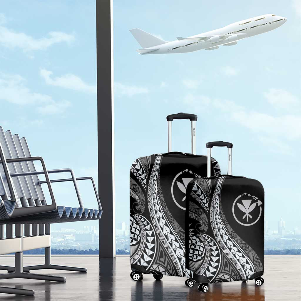 Hawaii Pineapple Gray Scale Tribal Pattern Luggage Cover - Polynesian Pride