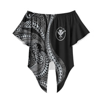 Hawaii Pineapple Gray Scale Tribal Pattern Off Shoulder Wrap Waist Top LT01 Black - Polynesian Pride