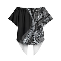 Hawaii Pineapple Gray Scale Tribal Pattern Off Shoulder Wrap Waist Top LT01 - Polynesian Pride