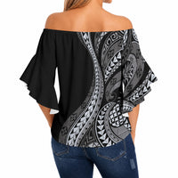 Hawaii Pineapple Gray Scale Tribal Pattern Off Shoulder Wrap Waist Top LT01 - Polynesian Pride