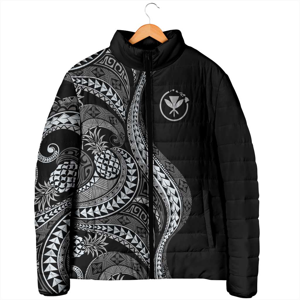 Hawaii Pineapple Gray Scale Tribal Pattern Padded Jacket - Polynesian Pride