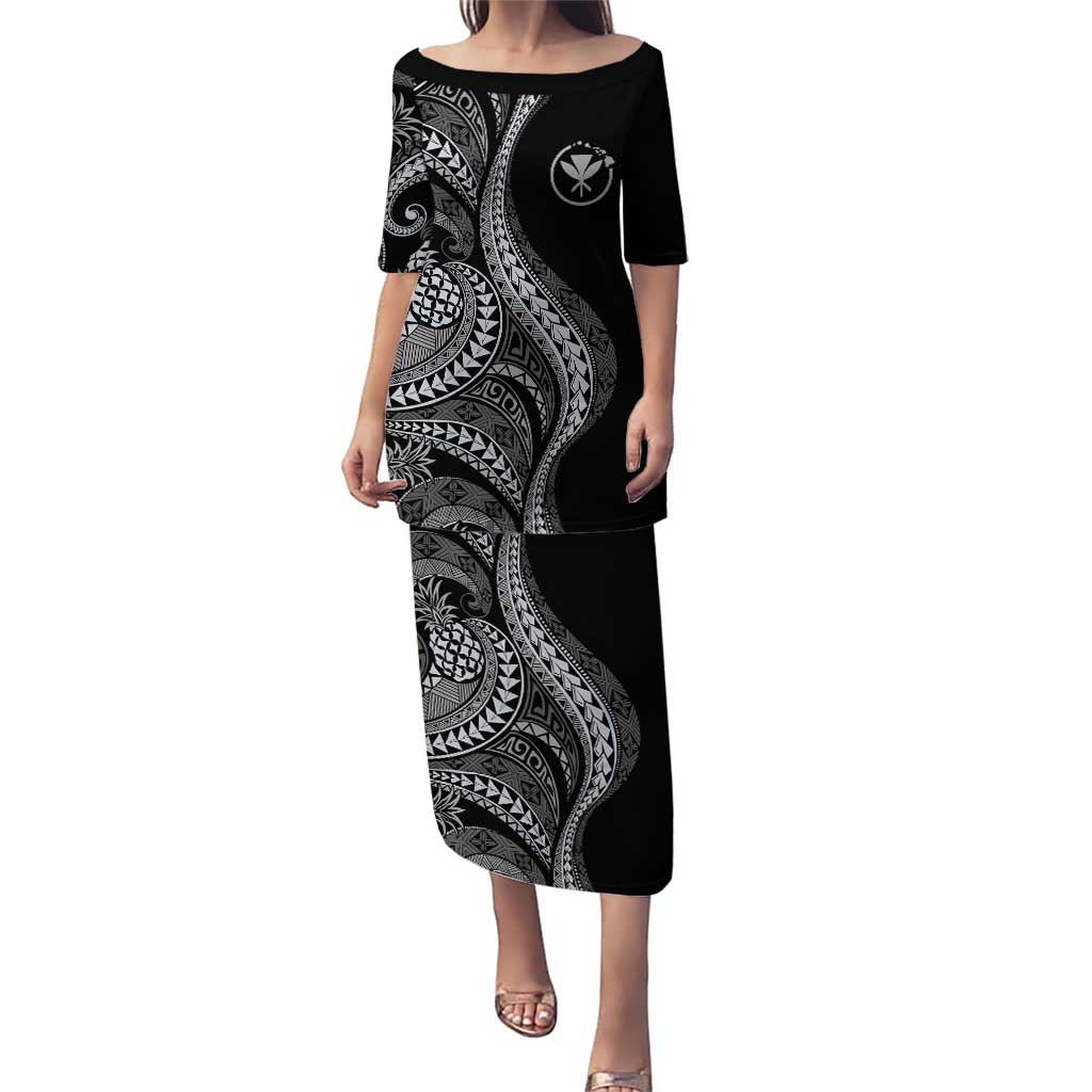 Hawaii Pineapple Gray Scale Tribal Pattern Puletasi - Polynesian Pride