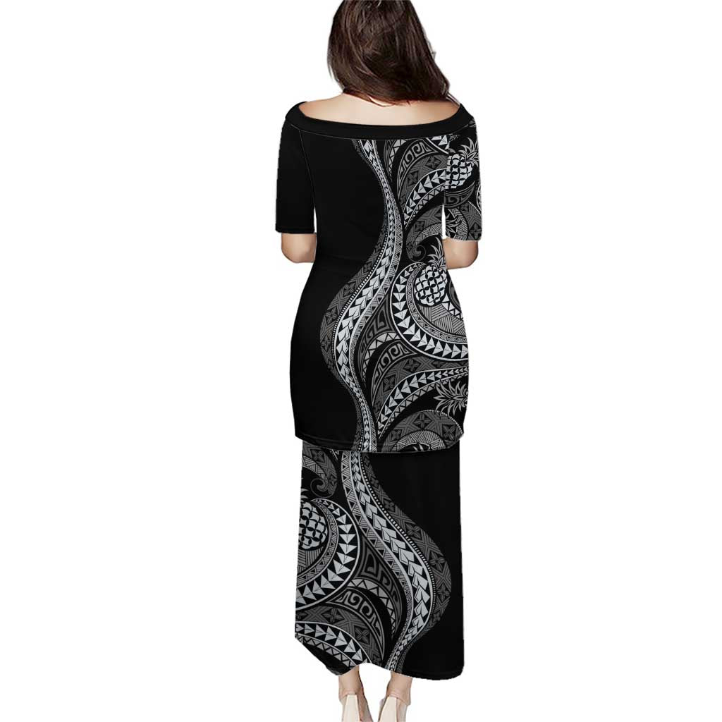 Hawaii Pineapple Gray Scale Tribal Pattern Puletasi - Polynesian Pride