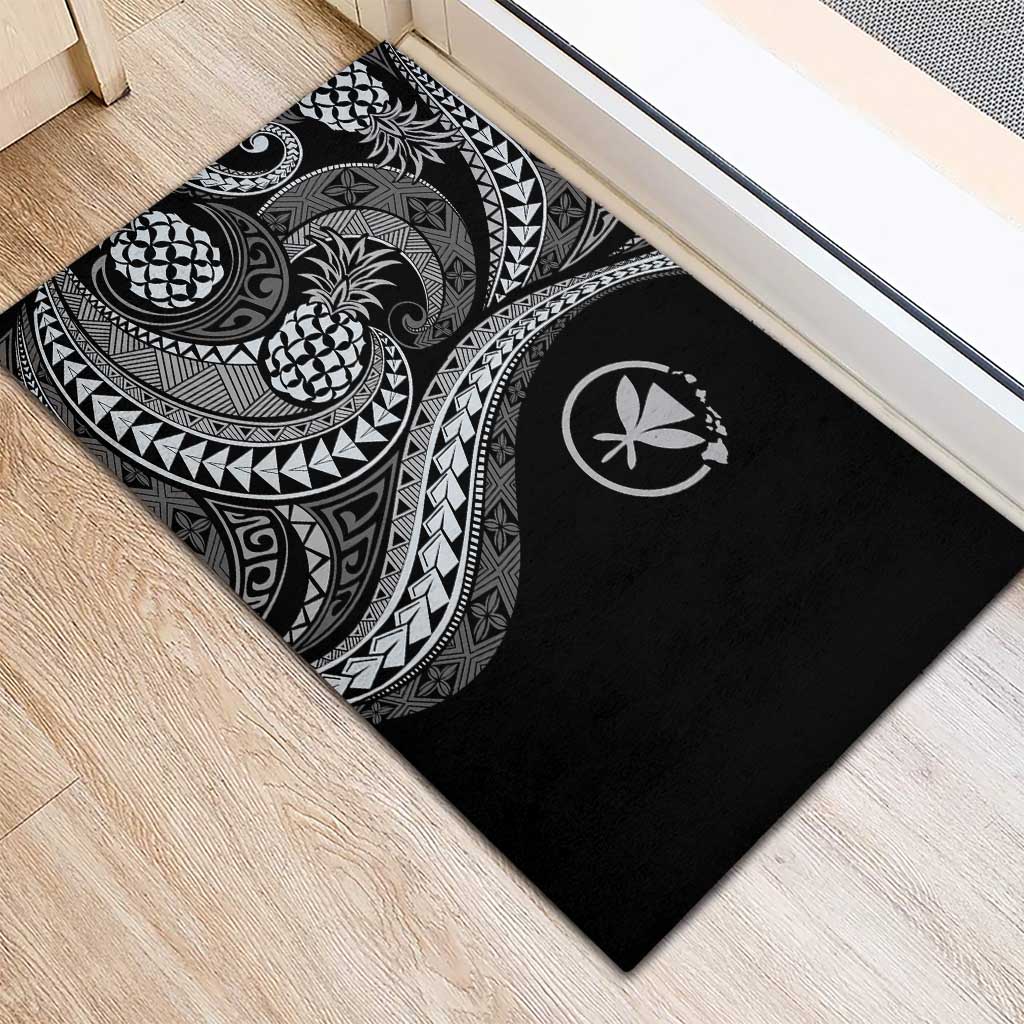 Hawaii Pineapple Gray Scale Tribal Pattern Rubber Doormat - Polynesian Pride