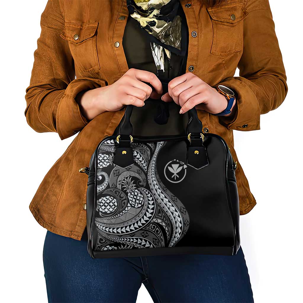 Hawaii Pineapple Gray Scale Tribal Pattern Shoulder Handbag - Polynesian Pride
