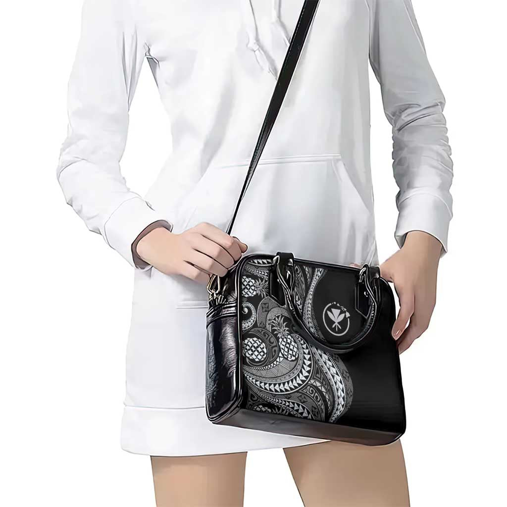 Hawaii Pineapple Gray Scale Tribal Pattern Shoulder Handbag - Polynesian Pride