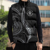 Hawaii Pineapple Gray Scale Tribal Pattern Sleeveless Puffer Jacket - Polynesian Pride