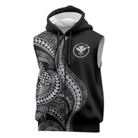 Hawaii Pineapple Gray Scale Tribal Pattern Sleeveless Zip Hoodie LT01 Black - Polynesian Pride