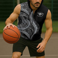 Hawaii Pineapple Gray Scale Tribal Pattern Sleeveless Zip Hoodie LT01 - Polynesian Pride