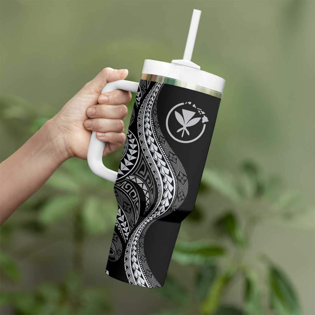 Hawaii Pineapple Gray Scale Tribal Pattern Tumbler With Handle - Polynesian Pride