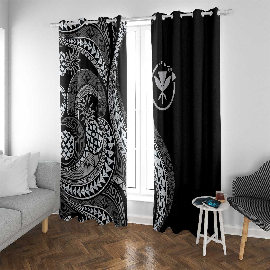 Hawaii Pineapple Gray Scale Tribal Pattern Window Curtain LT01 With Grommets Black - Polynesian Pride
