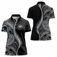Hawaii Pineapple Gray Scale Tribal Pattern Women Polo Shirt - Polynesian Pride