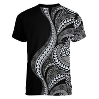 Hawaii Pineapple Gray Scale Tribal Pattern Women V-Neck T-Shirt LT01 - Polynesian Pride