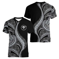 Hawaii Pineapple Gray Scale Tribal Pattern Women V-Neck T-Shirt LT01 - Polynesian Pride