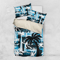 Fijian Rugby Bedding Set Grunge Palm Stylized LT01 US Twin 172cm x 218cm Blue - Polynesian Pride