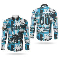 Custom Fijian Rugby Couples Matching Off The Shoulder Long Sleeve Dress and Long Sleeve Button Shirt Grunge Palm Stylized LT01 - Polynesian Pride