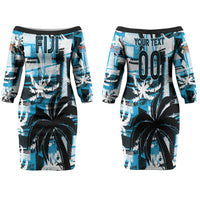 Custom Fijian Rugby Couples Matching Off The Shoulder Long Sleeve Dress and Long Sleeve Button Shirt Grunge Palm Stylized LT01 - Polynesian Pride