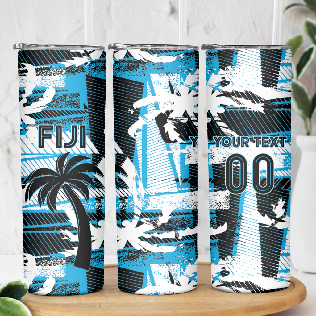 Custom Fijian Rugby Skinny Tumbler Grunge Palm Stylized LT01 - Polynesian Pride