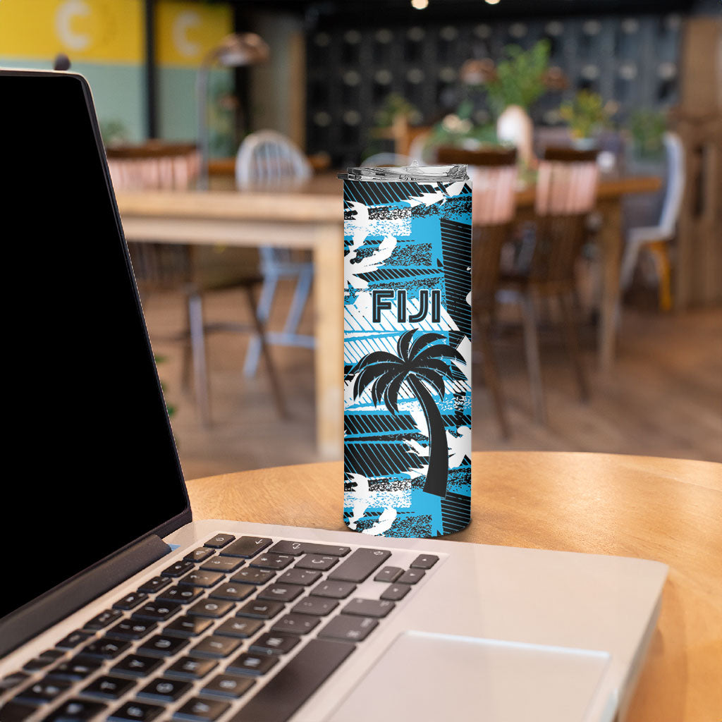 Custom Fijian Rugby Skinny Tumbler Grunge Palm Stylized LT01 - Polynesian Pride