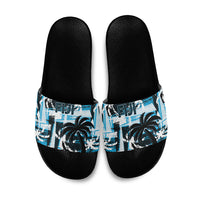 Fijian Rugby Slide Sandals Grunge Palm Stylized LT01 Blue - Polynesian Pride