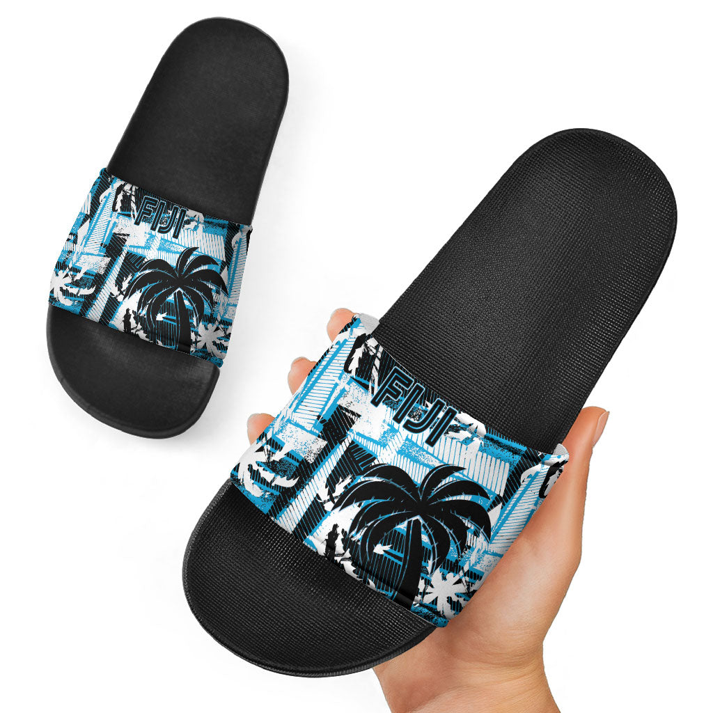 Fijian Rugby Slide Sandals Grunge Palm Stylized LT01 - Polynesian Pride