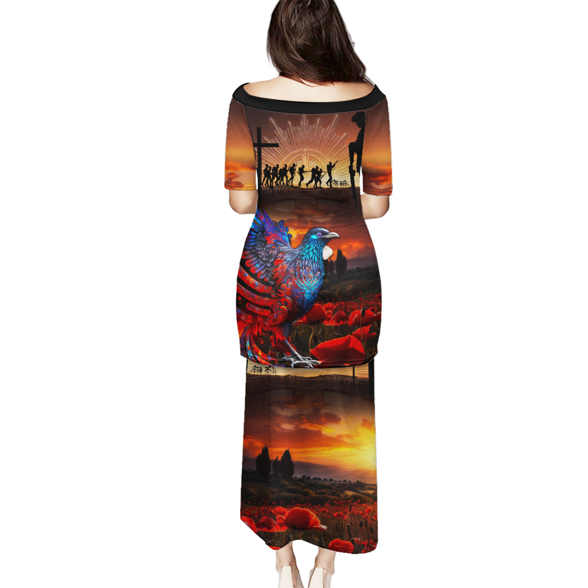 New Zealand Tui Bird Soldier ANZAC Family Matching Puletasi and Hawaiian Shirt Lest We Forget LT03 - Polynesian Pride