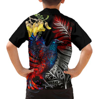 New Zealand Kohwhai Tui Bird Family Matching Off Shoulder Maxi Dress and Hawaiian Shirt Silver Fern Version LT03 - Polynesian Pride