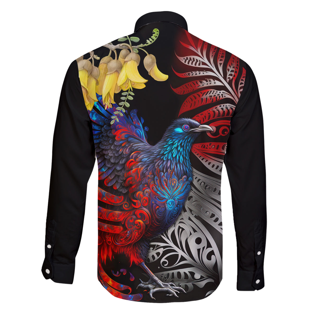 New Zealand Kohwhai Tui Bird Family Matching Off Shoulder Short Dress and Hawaiian Shirt Silver Fern Version LT03 - Polynesian Pride