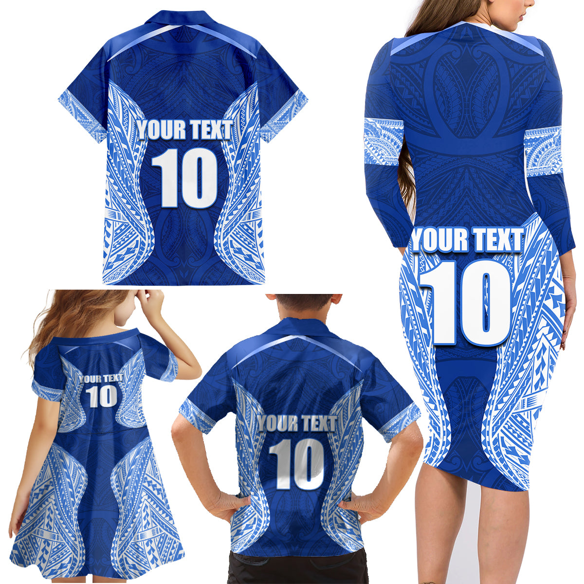 Custom Manu Samoa Rugby Family Matching Long Sleeve Bodycon Dress and Hawaiian Shirt Polynesian Tattoo LT03 - Polynesian Pride