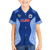 Custom Manu Samoa Rugby Family Matching Long Sleeve Bodycon Dress and Hawaiian Shirt Polynesian Tattoo LT03 Son's Shirt Blue - Polynesian Pride