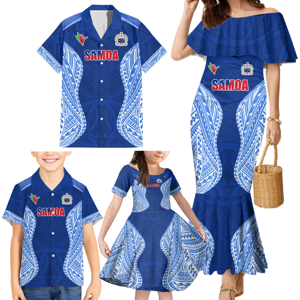 Custom Manu Samoa Rugby Family Matching Mermaid Dress and Hawaiian Shirt Polynesian Tattoo LT03 - Polynesian Pride