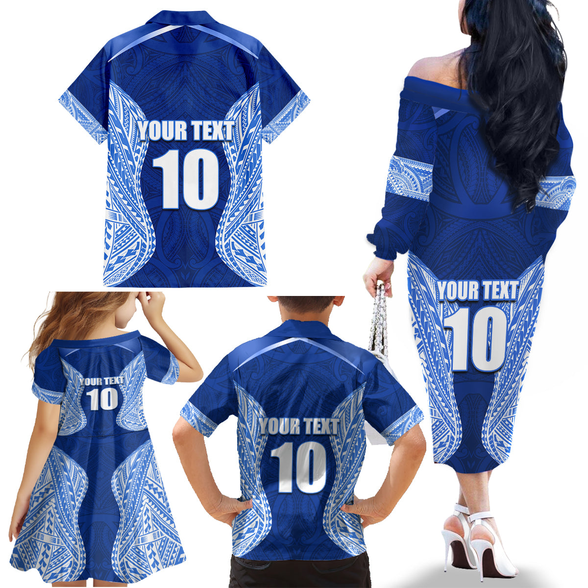 Custom Manu Samoa Rugby Family Matching Off The Shoulder Long Sleeve Dress and Hawaiian Shirt Polynesian Tattoo LT03 - Polynesian Pride
