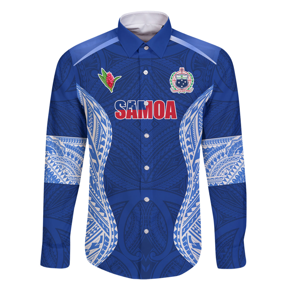Custom Manu Samoa Rugby Family Matching Off The Shoulder Long Sleeve Dress and Hawaiian Shirt Polynesian Tattoo LT03 Dad's Shirt - Long Sleeve Blue - Polynesian Pride