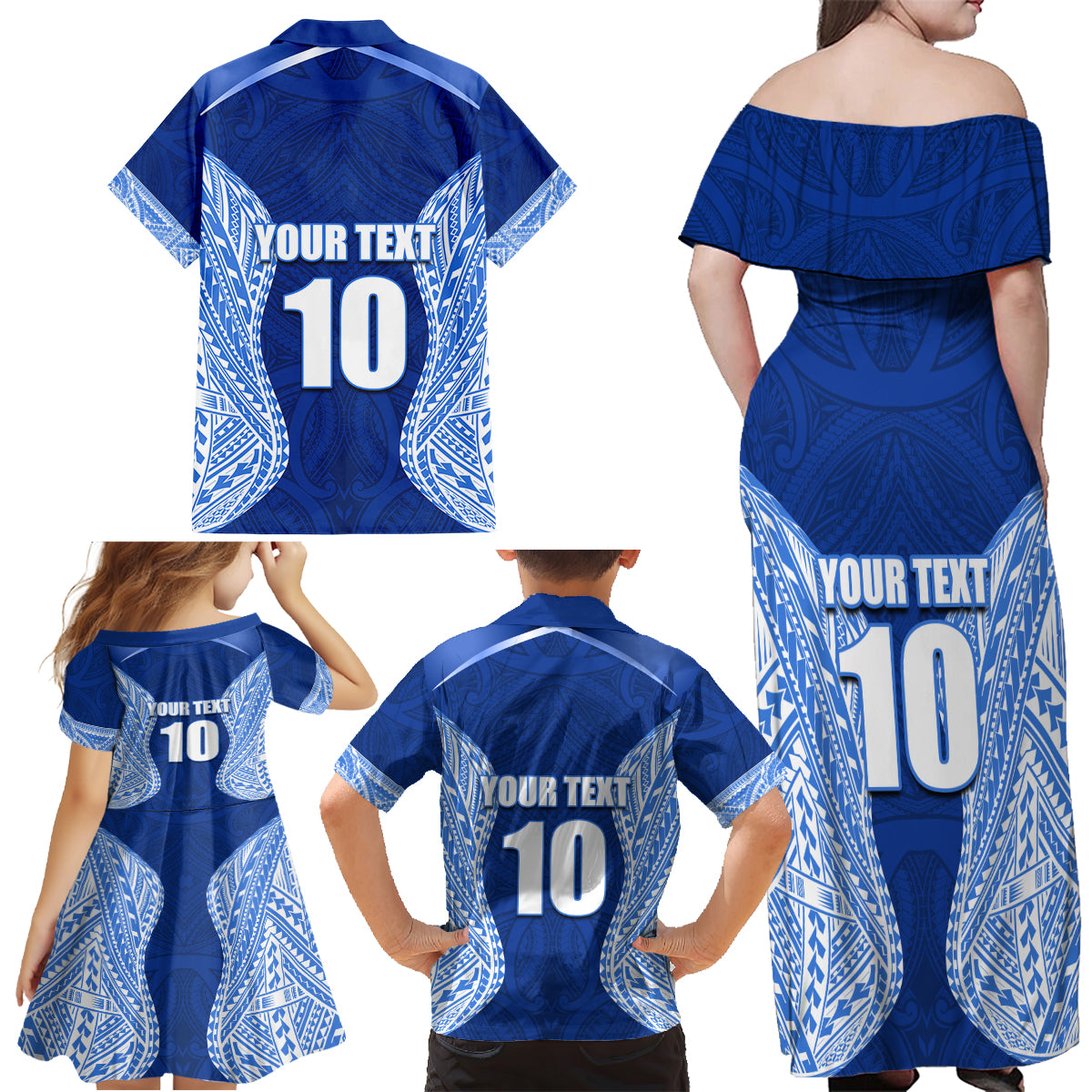 Custom Manu Samoa Rugby Family Matching Off Shoulder Maxi Dress and Hawaiian Shirt Polynesian Tattoo LT03 - Polynesian Pride