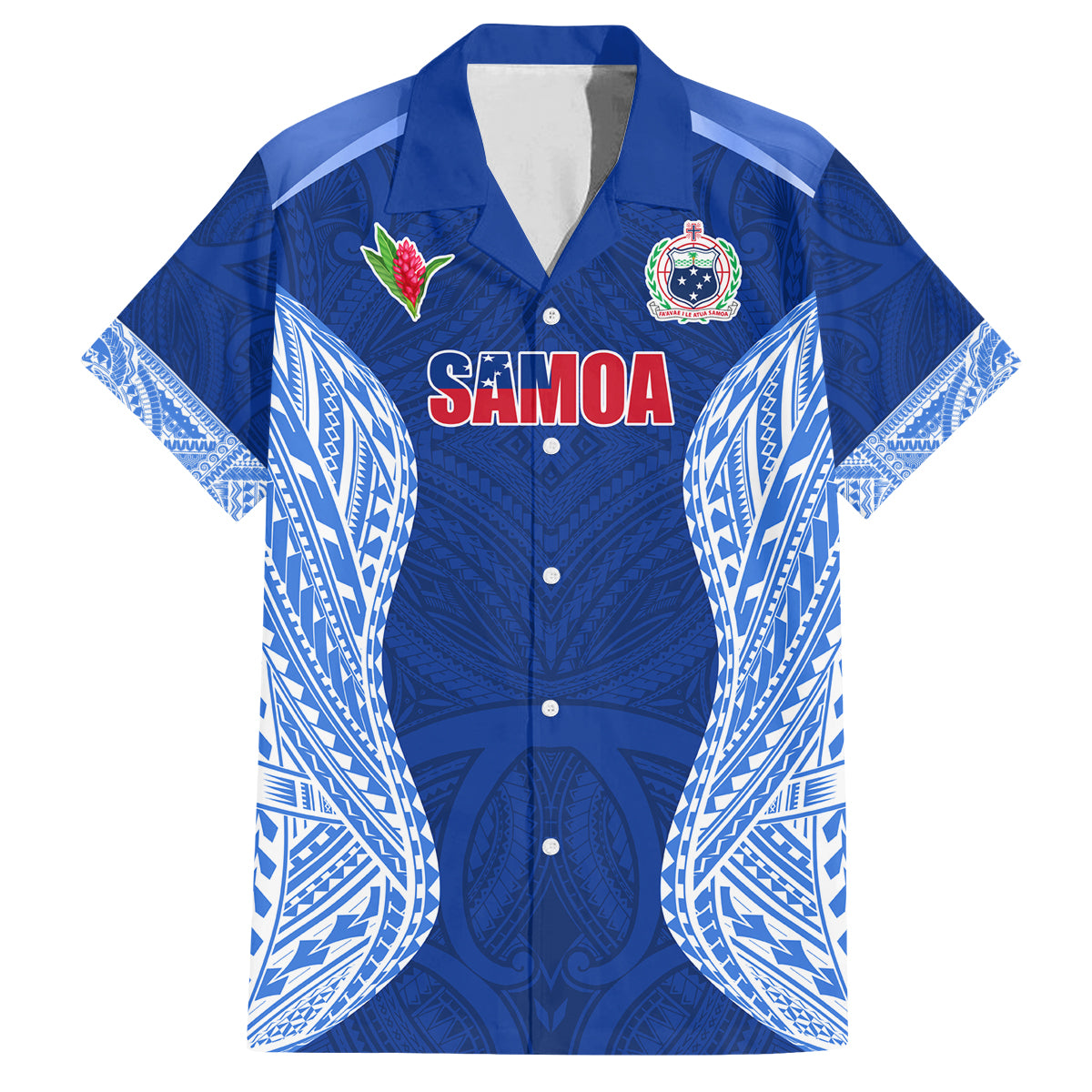Custom Manu Samoa Rugby Family Matching Off Shoulder Maxi Dress and Hawaiian Shirt Polynesian Tattoo LT03 Dad's Shirt - Short Sleeve Blue - Polynesian Pride