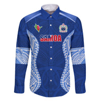 Custom Manu Samoa Rugby Family Matching Off Shoulder Maxi Dress and Hawaiian Shirt Polynesian Tattoo LT03 Dad's Shirt - Long Sleeve Blue - Polynesian Pride