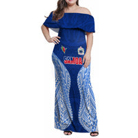 Custom Manu Samoa Rugby Family Matching Off Shoulder Maxi Dress and Hawaiian Shirt Polynesian Tattoo LT03 Mom's Dress Blue - Polynesian Pride
