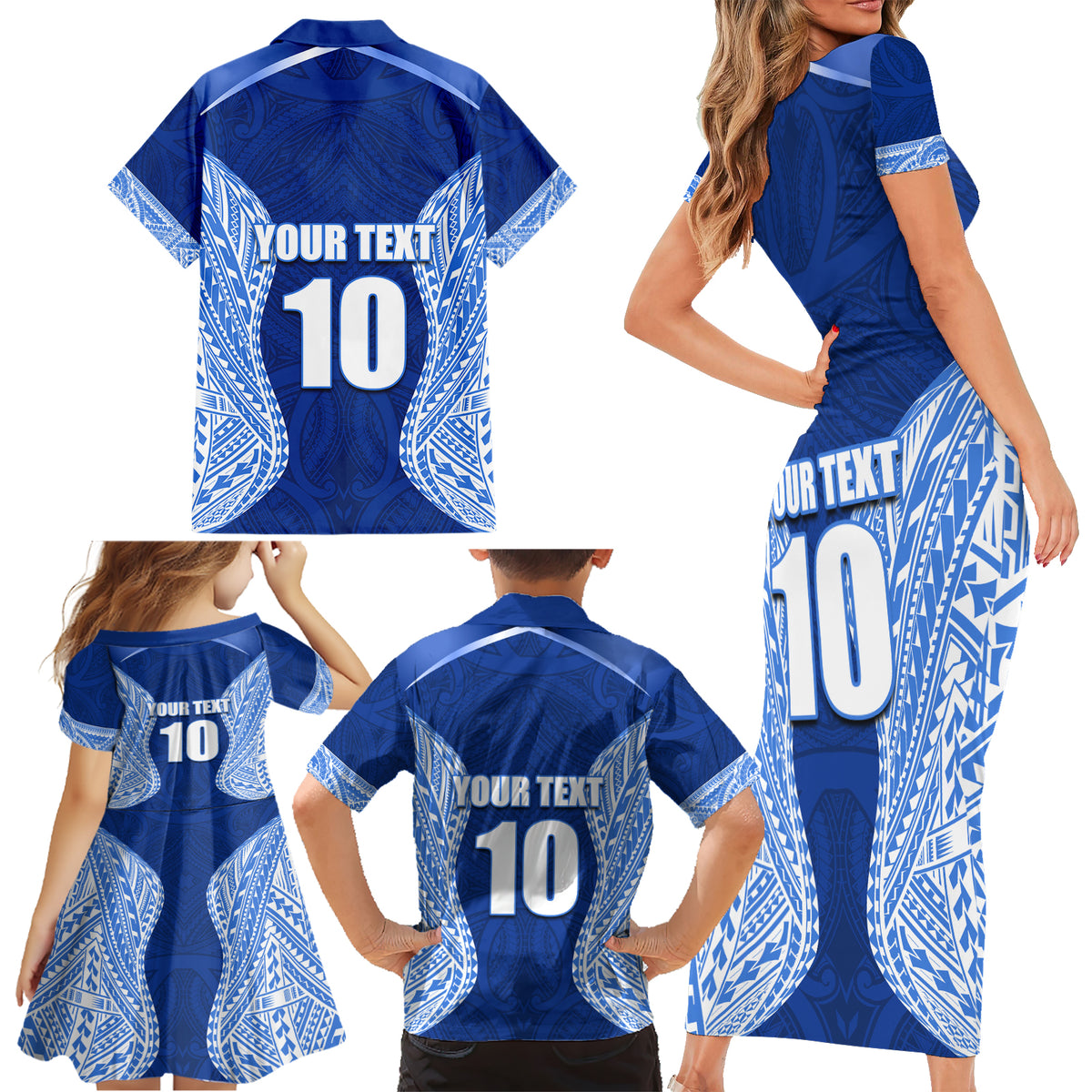 Custom Manu Samoa Rugby Family Matching Short Sleeve Bodycon Dress and Hawaiian Shirt Polynesian Tattoo LT03 - Polynesian Pride
