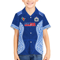 Custom Manu Samoa Rugby Family Matching Short Sleeve Bodycon Dress and Hawaiian Shirt Polynesian Tattoo LT03 Son's Shirt Blue - Polynesian Pride