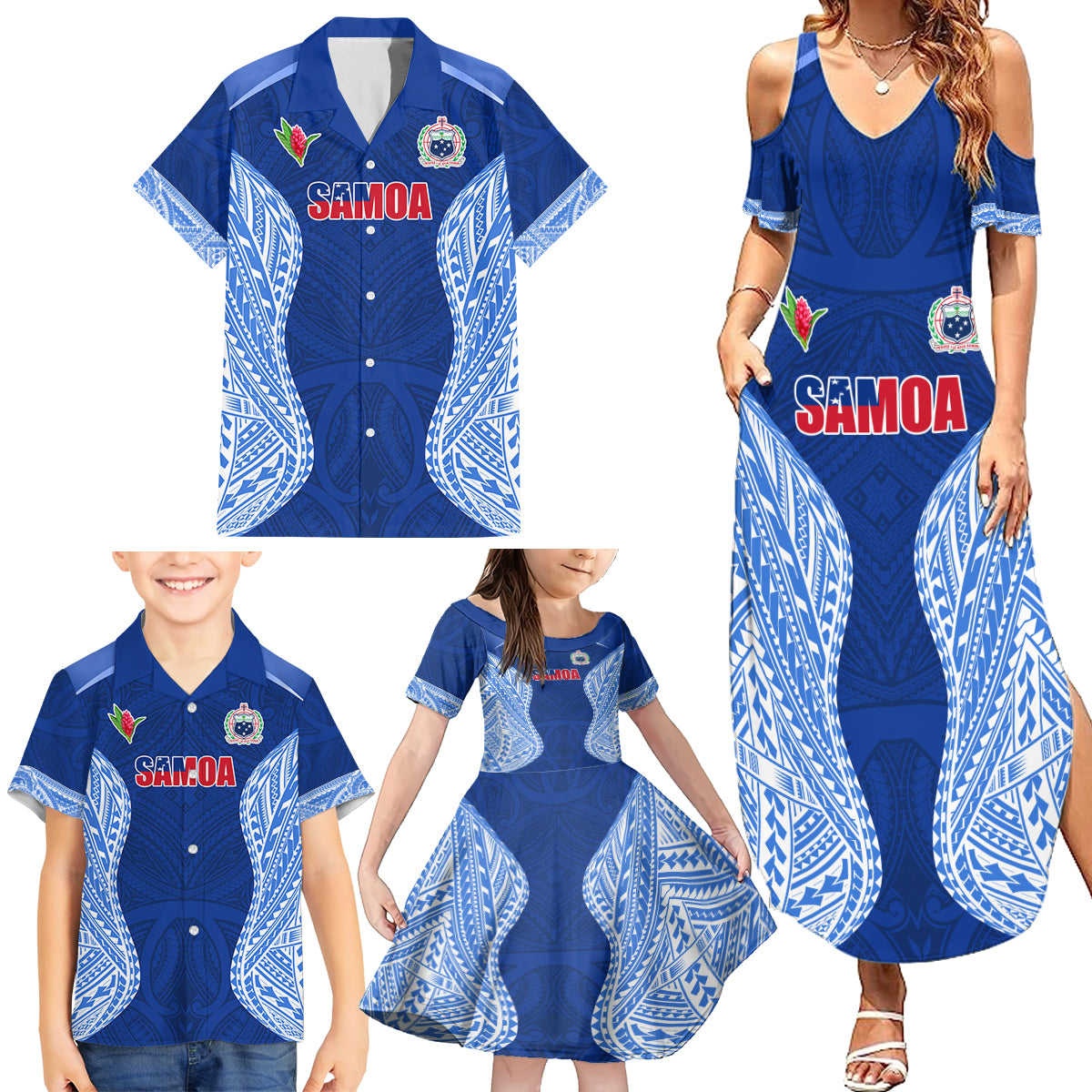 Custom Manu Samoa Rugby Family Matching Summer Maxi Dress and Hawaiian Shirt Polynesian Tattoo LT03 - Polynesian Pride