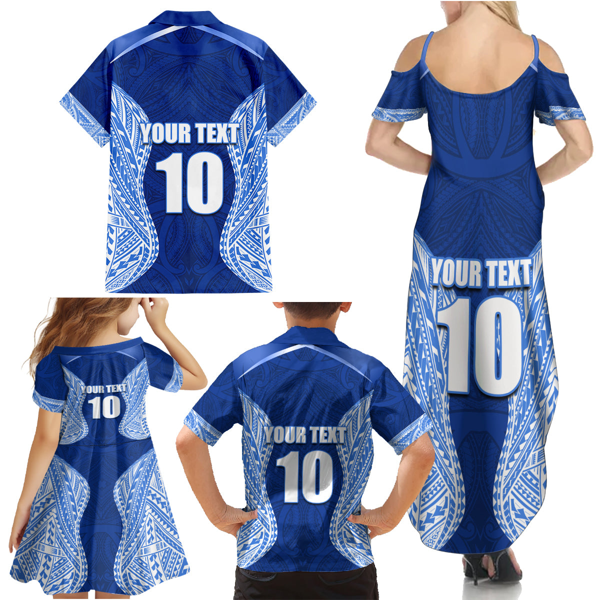 Custom Manu Samoa Rugby Family Matching Summer Maxi Dress and Hawaiian Shirt Polynesian Tattoo LT03 - Polynesian Pride