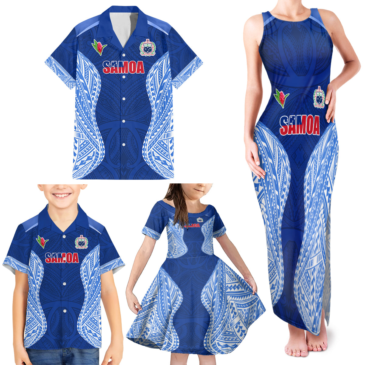 Custom Manu Samoa Rugby Family Matching Tank Maxi Dress and Hawaiian Shirt Polynesian Tattoo LT03 - Polynesian Pride