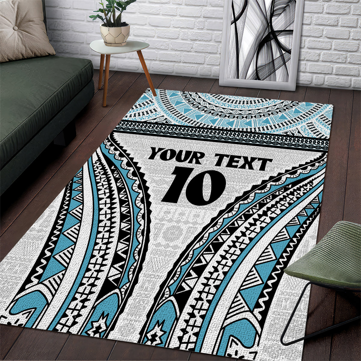 Custom Flying Fijians Rugby Area Rug Tapa Tribal Cloth LT03 White - Polynesian Pride